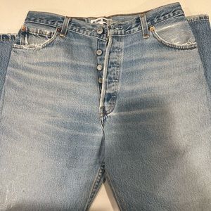 SHOP REDONE NEVER WORN Vintage Levis size 28, button fly, rips.